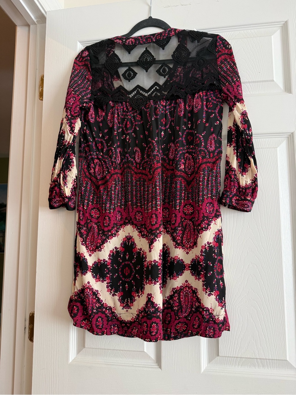 Gypsy 05 Black Red Floral-Trim Boho Top